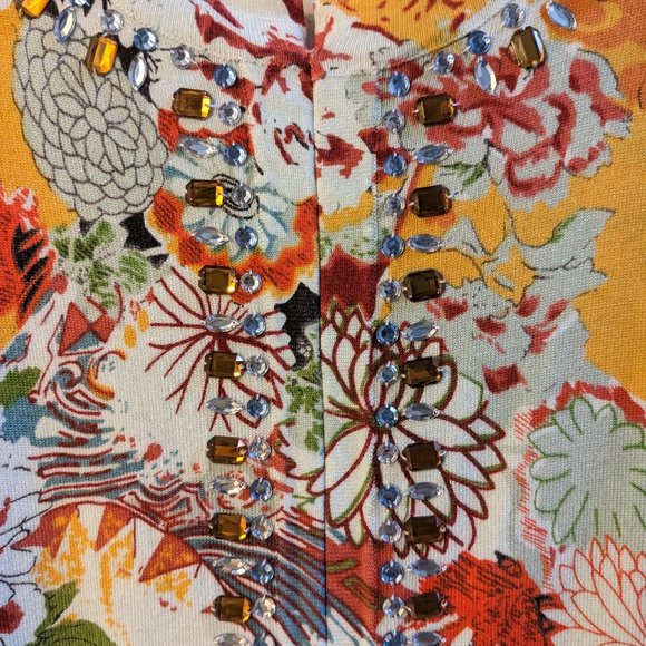 Joseph A. print sweater with colored rhinestones - Picture 2 of 5